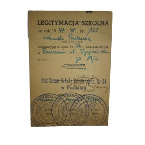 Legitymacja szkolna na rok 1947/48 Publiczna Szkoła Powszechna nr 34 w Poznaniu