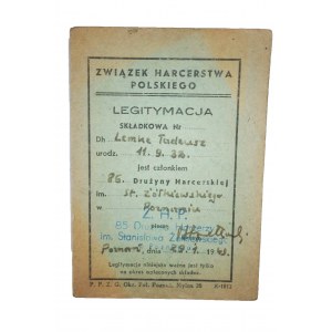 [ZHP - HARCERSTWO] Legitymacja składkowa 86 Drużyna Harcerska im. St. Żółkiewskiego w Poznaniu, rok 1949