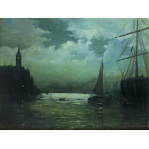 Douzette Louis, PORT NOCĄ W ŚWIETLE KSIĘŻYCA, 1894