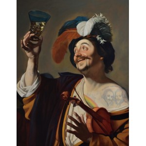 Tomasz Poznysz, Happy violinist with a glass of wine, 2020