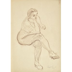 Kasper POCHWALSKI (1899-1971), Akt siedzącej kobiety wspierającej ręką głowę z założonymi nogami, 1953