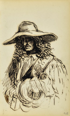 Jacek MALCZEWSKI (1854-1929), Popiersie mężczyzny z długimi włosami, w kapeluszu z szerokim rondem