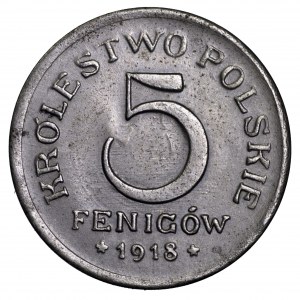 Królestwo Polskie, 5 fenigów 1918 - bardzo ładne