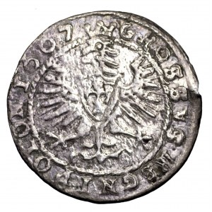 Zygmunt III Waza, grosz 1607, Kraków - Lewart na awersie, rzadki