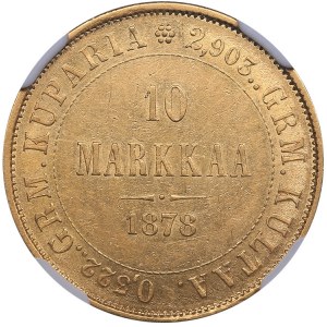 Russia - Grand Duchy of Finland 10 markkaa 1878 S - Alexander II (1854-1881) NGC AU 58