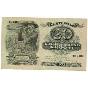 Estonia 20 krooni 1932 - BEAUTIFUL NUMBER 1000003