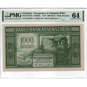 Germany - Lithuania Kowno (Kaunas) 1000 mark 1918 PMG 64