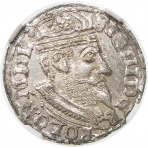 Zygmunt III Waza, Trojak 1600, Olkusz – popiersie z kołnierzem, leżąca 6 w dacie