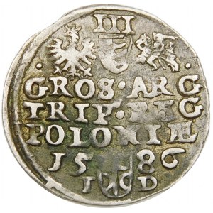 Stefan Batory, Trojak 1586, Olkusz – ligatura NH w otoku – rzadszy