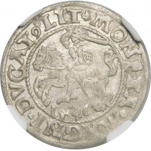 Zygmunt II August, Półgrosz 1546, Wilno – stary typ Orła – przebitka MONET/AA – b. rzadki