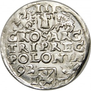 Zygmunt III Waza, Trojak 1592, Poznań – niska korona, data z lewej