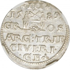 Zygmunt III Waza, Trojak 1589, Ryga – lilijka z jednej strony GE – krzyżyki