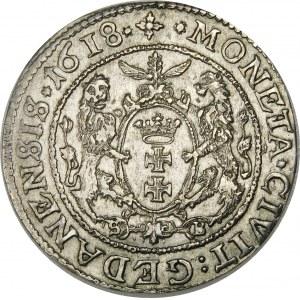 Zygmunt III Waza, Ort 1618, Gdańsk – krzyż, rozety – piękna