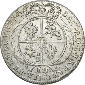 August III Sas, Ort 1754 EC, Lipsk – szeroka głowa