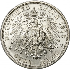 Niemcy, Saksonia - linia albertyńska (1547–1918) - Fryderyk August III (1904–1918), 3 marki 1913 E, Muldenhütten