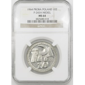 PRÓBA NIKIEL 10 złotych 1964 Sierp i Kielnia ZE ZNAKIEM MENNICY