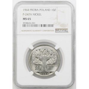 PRÓBA NIKIEL 10 złotych 1964 Drzewo