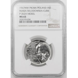PRÓBA NIKIEL 10 złotych 1967 Skłodowska