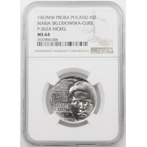 PRÓBA NIKIEL 10 złotych 1967 Skłodowska