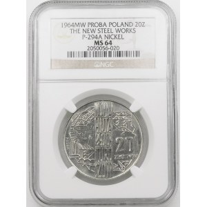 PRÓBA NIKIEL 20 złotych 1964 Nowa Huta Płock Turoszów