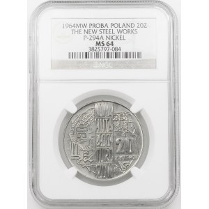 PRÓBA NIKIEL 20 złotych 1964 Nowa Huta Płock Turoszów