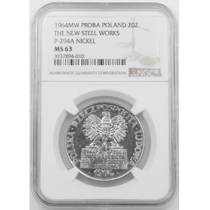 PRÓBA NIKIEL 20 złotych 1964 Nowa Huta Płock Turoszów