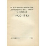 [judaika] Stowarzyszenie Humanitarne Braterstwo B'nai-B'rith w Warszawie 1922-1932