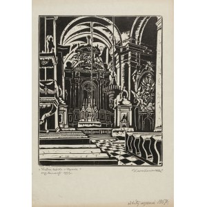 WISZNIEWSKI Kazimierz graphic - Interior of the church in Węgrów. Woodcut