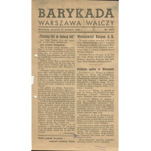 [Powstanie warszawskie] Barykada. Warszawa walczy nr 41/72 z 21 września 1944