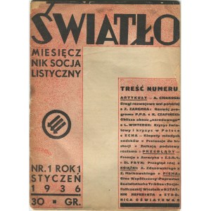 Światło. Miesięcznik socjalistyczny. Rok 1. Numer 1 (styczeń 1936) [Ciołkosz, Zaremba]