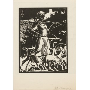 grafika BARTŁOMIEJCZYK Edmund - Dziewczyna z kozami (Esterka). Drzeworyt [1921]
