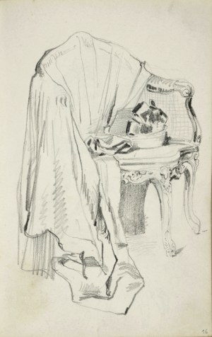 Stanisław KACZOR BATOWSKI (1866-1945), Płaszcz damski leżący na rokokowym fotelu;