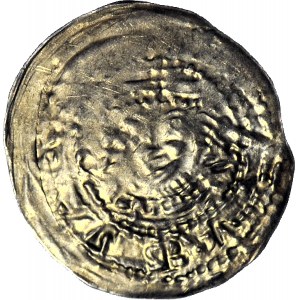 RR-, Przemysław I 1247-1257 i Bolesław Pobożny 1239-1279, Denar jednostronny, Gniezno, Głowa księcia w lewo