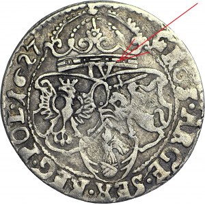 RR-, Zygmunt III Waza, Szóstak 1627, Kraków, nominał IV (czworak)