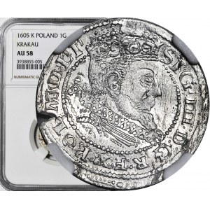 Zygmunt III Waza, Grosz 1605, Kraków, piękny, liczne przebitki MMDDLLII