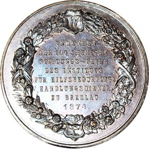 Śląsk, Medal Wrocław 1874, brąz 41mm, 100-lecie Instytutu Pomocy w Rozwoju Handlu