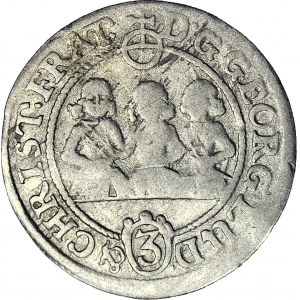 RRR-, Śląsk, 3 krajcary 1654 Trzech Braci, Brzeg, data rozdzielona; Hybryda 1653/1654