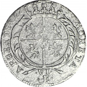 RRR-, Naśladownictwo pruskie szóstaka lipskiego Augusta III, 6 krajcarów Królewiec 1755