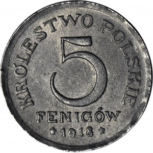 R-, Królestwo Polskie, 5 fenigów 1918 FF, DESTRUKT - double die nominału