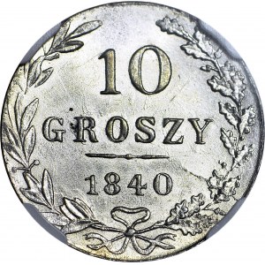 RRR-, Królestwo Polskie, 10 groszy 1840, W/M W, litera M wybita na stemplu puncą W, następnie przebita na M