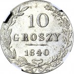 RRR-, Królestwo Polskie, 10 groszy 1840, W/M W, błędnie nabita odwrócona litera M przebita na poprawną M