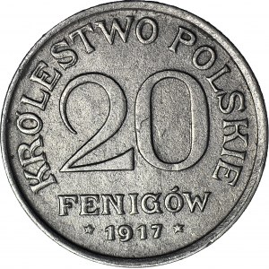 R-, Królestwo Polskie, 20 fenigów 1918 FF, DESTRUKT - double die nominału