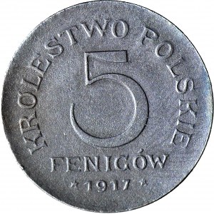 RRR-, Królestwo Polskie, 5 fenigów 1917 FF, mała data, pierwszy raz a onebid!