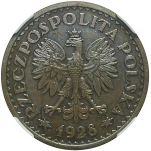 RR-, PRÓBA, 1 złoty 1928, Wieniec z kłosów, miedź, bardzo rzadka