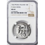 10 złotych 1964, Sierp i kielnia, ZE ZNAKIEM, PRÓBA, nikiel