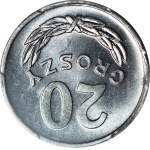 R-, 20 groszy 1985, DESTRUKT, ODWROTKA 185 stopni, rzadkie