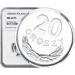 RR-, 20 groszy 1983, PROOFLIKE, skrętka 15 stopni