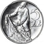 RRR-, 5 złotych 1974, Rybak na TRAWCE TYP 2, trawka do pasa, b rzadki