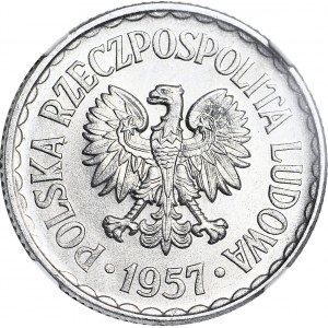 1 złoty 1957, najrzadsze, b. wysoka nota, WYŚMIENITE