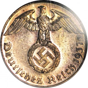 Niemcy, III Rzesza, 1 fenig 1937 A, LUSTRZANY